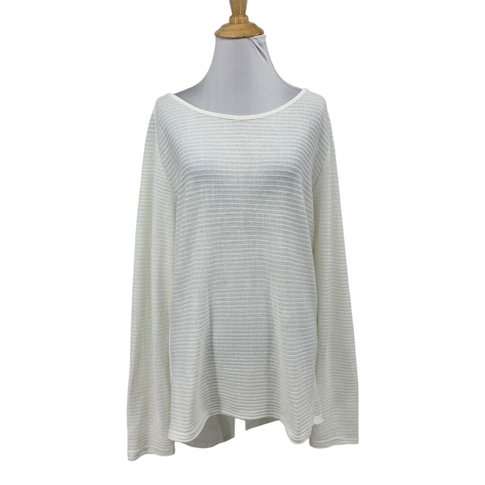 Style Dome Shirt Womens L Large Ivory Striped Long Sleeve Scoop Neck Raglan